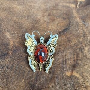 Vintage Damascene Butterfly Brooch